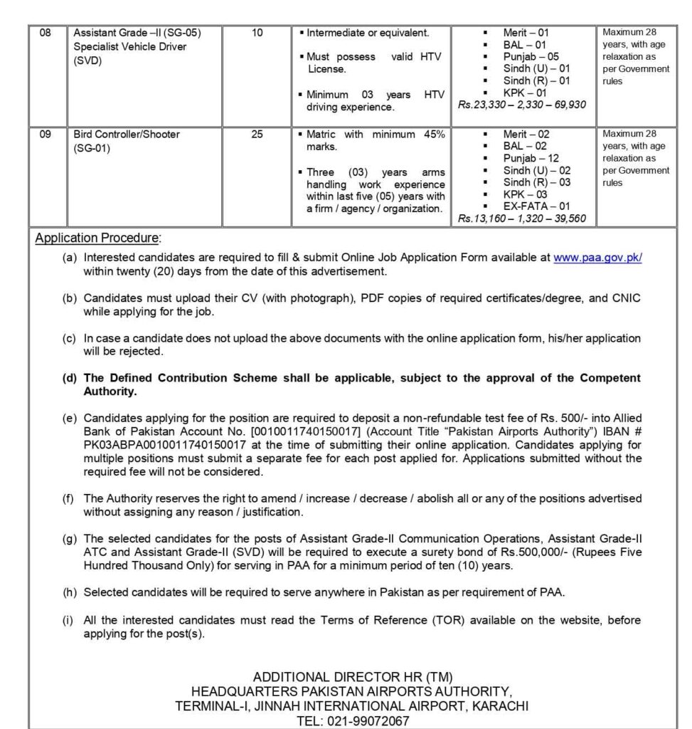 Pakistan Airport Authority Jobs advertisement 
